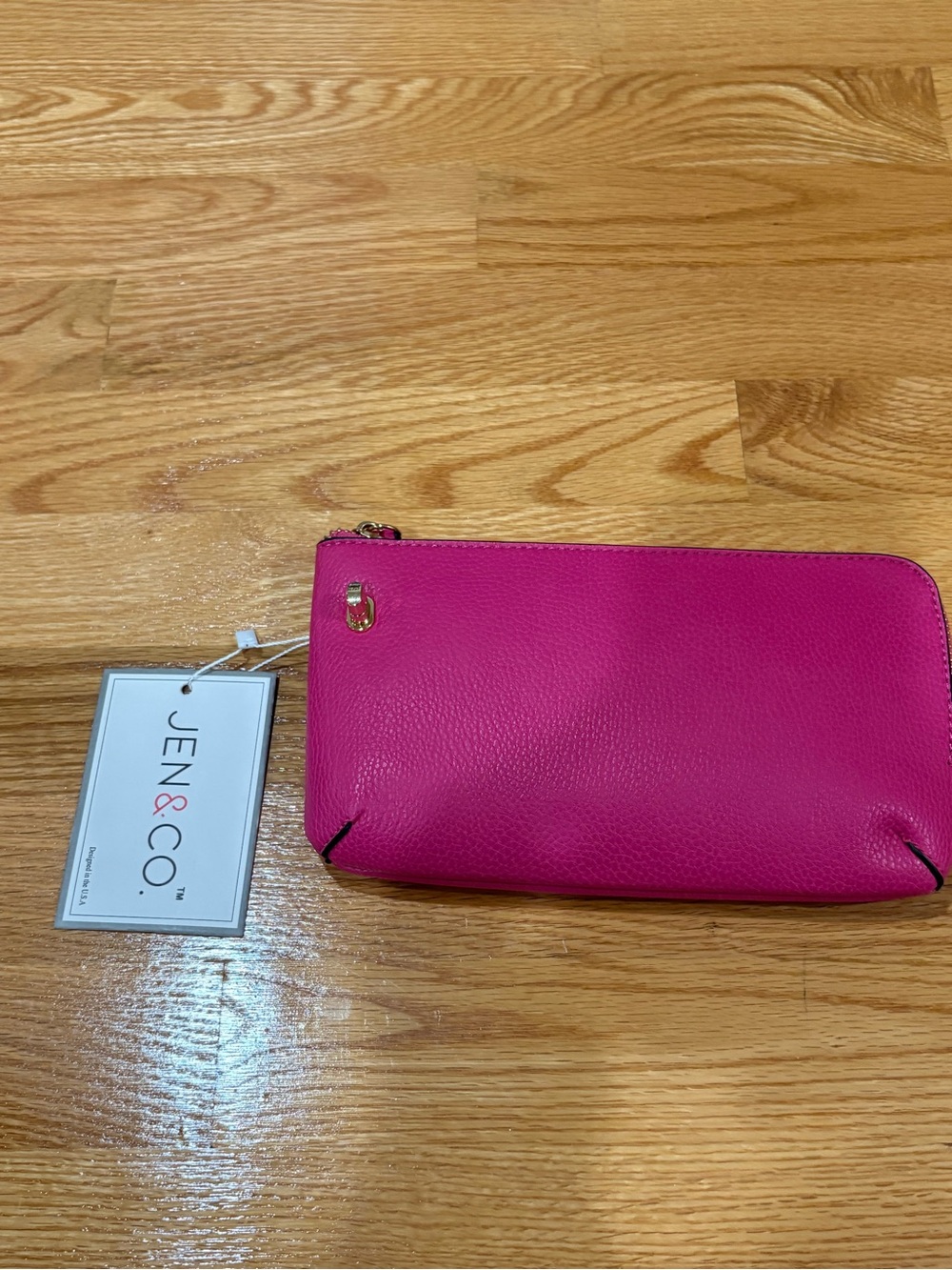 JEN & CO. Hot Pink Pebbled Leather Zip Wristlet